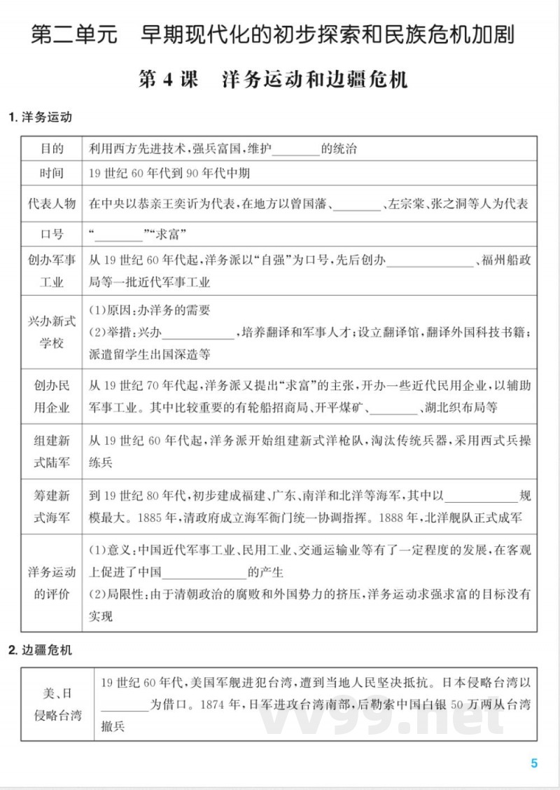 部编版历史2025八年级上册 知识清单