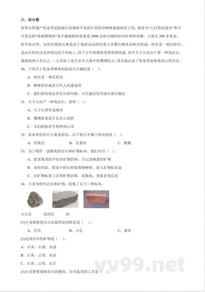 3.3 岩石的组成 分层练习（含答案） 教科版科学四年级下册