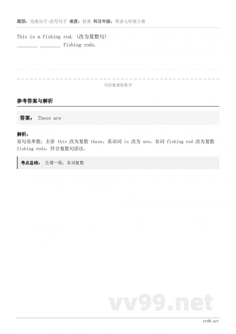 This is a fishing rod. (改为复数句)________ ________ fishing...