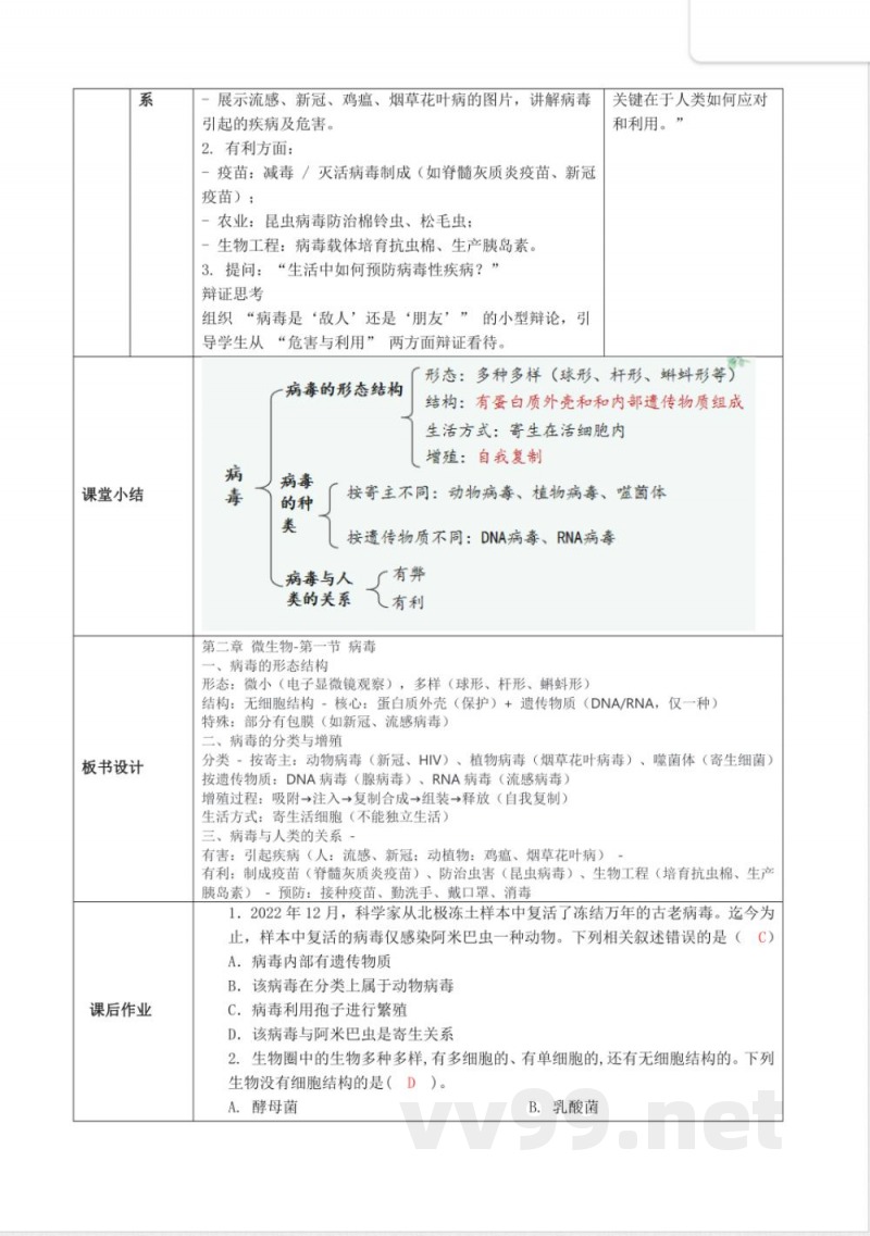 2.2.1 病毒(教学设计)生物冀少版2025七年级上册 2.2.1 病毒(教学设计)生物冀少版2025七年级上册