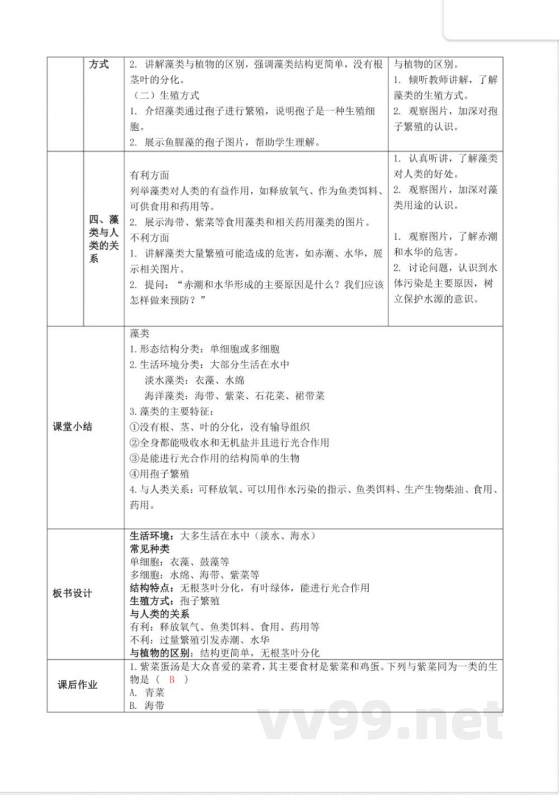 2.1.1 藻类（教学设计）生物冀少版2025七年级上册