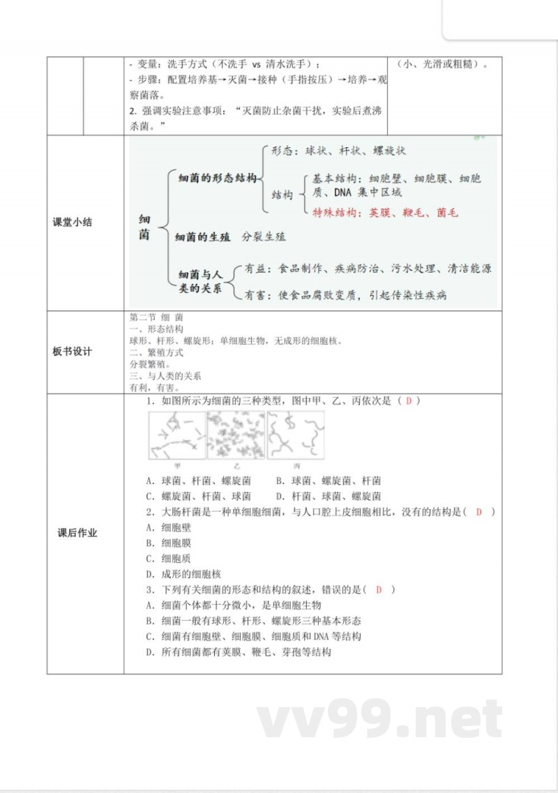 2.2.2 细菌（教学设计）生物冀少版2025七年级上册