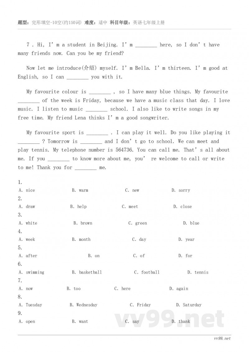 7 . Hi, I’m a student in Beijing. I’m ________ here, so...