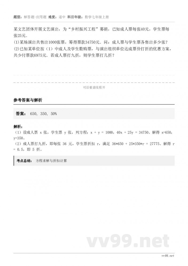 某文艺团体开展文艺演出，为“乡村振兴工程”募捐，已知成人票每张40元，学生票每张25元．(1)某场演出共售出1...