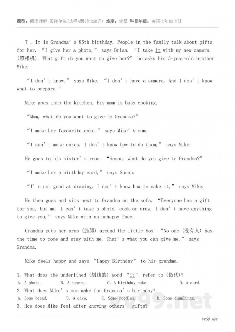 7 . It is Grandma’s 85th birthday. People in the family... 7 . It is Grandma’s 85th birthday. People in the family...