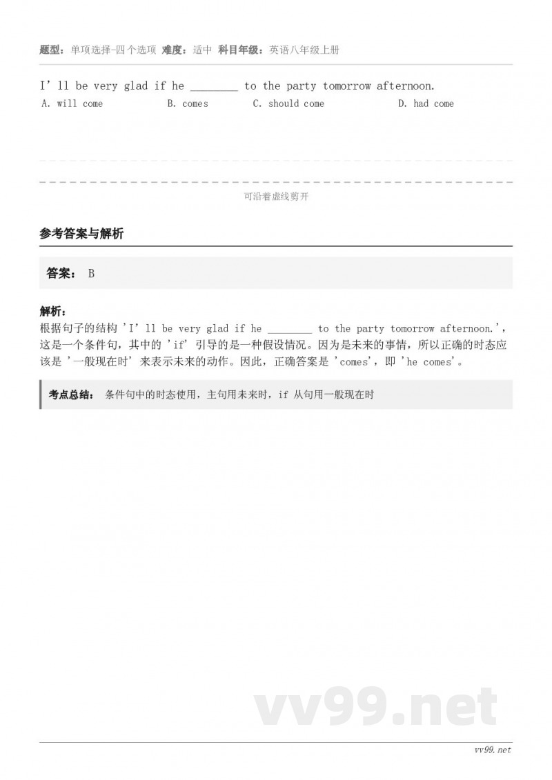 I’ll be very glad if he ________ to the party tomorrow ...