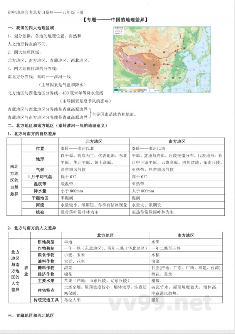初中八年级下册地理知识点归纳 初中八年级下册地理知识点归纳
