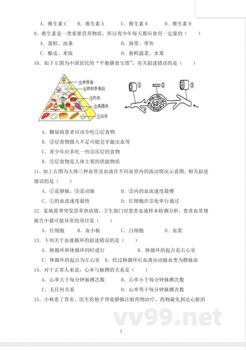 苏科版（2024）八年级上册生物学期中质量检测题 （含答案）