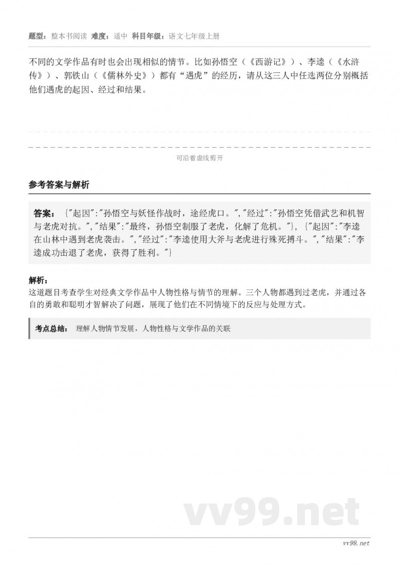 不同的文学作品有时也会出现相似的情节。比如孙悟空（《西游记》）、李逵（《水浒传》）、郭铁山（《儒林外史》）都有...