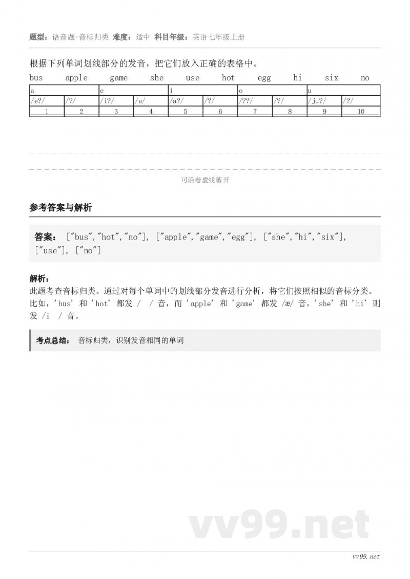 根据下列单词划线部分的发音,把它们放入正确的表格中。bus apple game sh... 根据下列单词划线部分的发音,把它们放入正确的表格中。bus apple game sh...