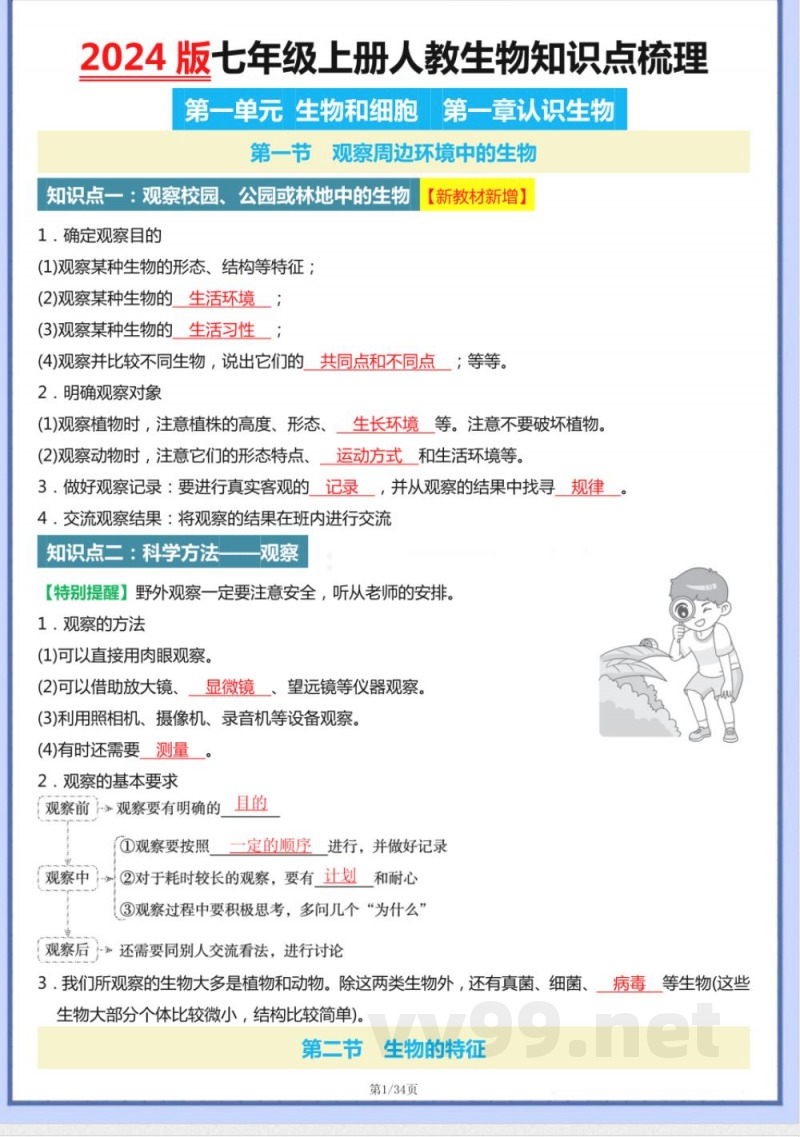 2025版七年级上册人教生物知识点梳理