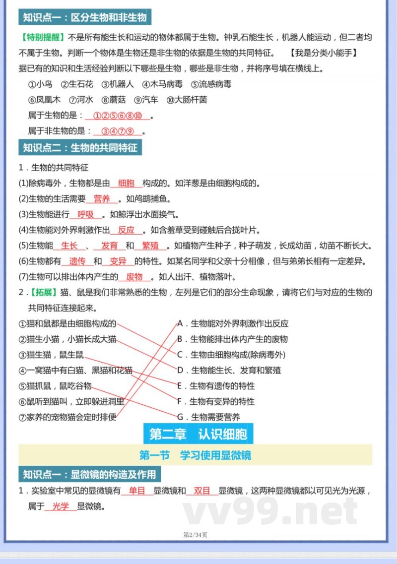 2025版七年级上册人教生物知识点梳理