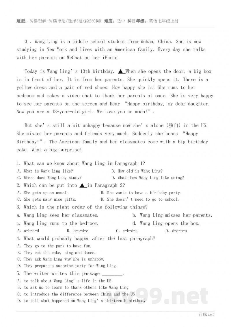 3 . Wang Ling is a middle school student from Wuhan, Ch... 3 . Wang Ling is a middle school student from Wuhan, Ch...