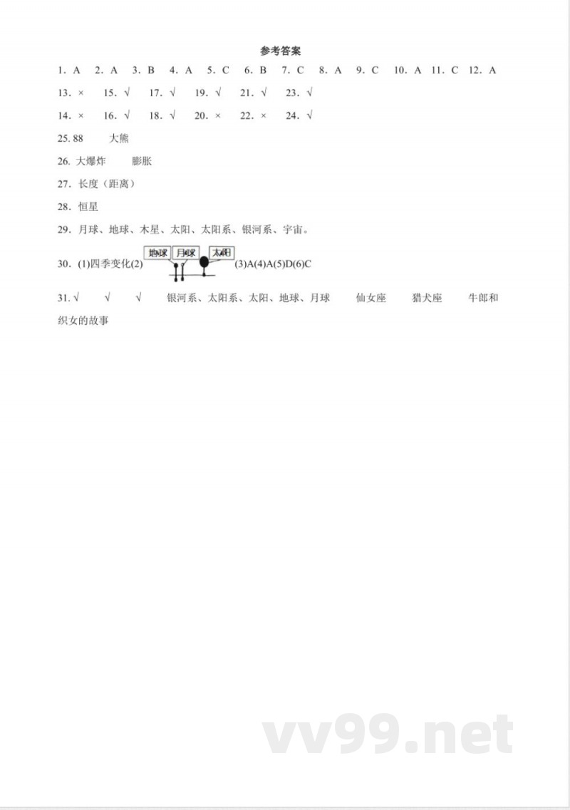 3.6 浩瀚的宇宙 同步分层练习（含答案） 教科版科学六年级下册