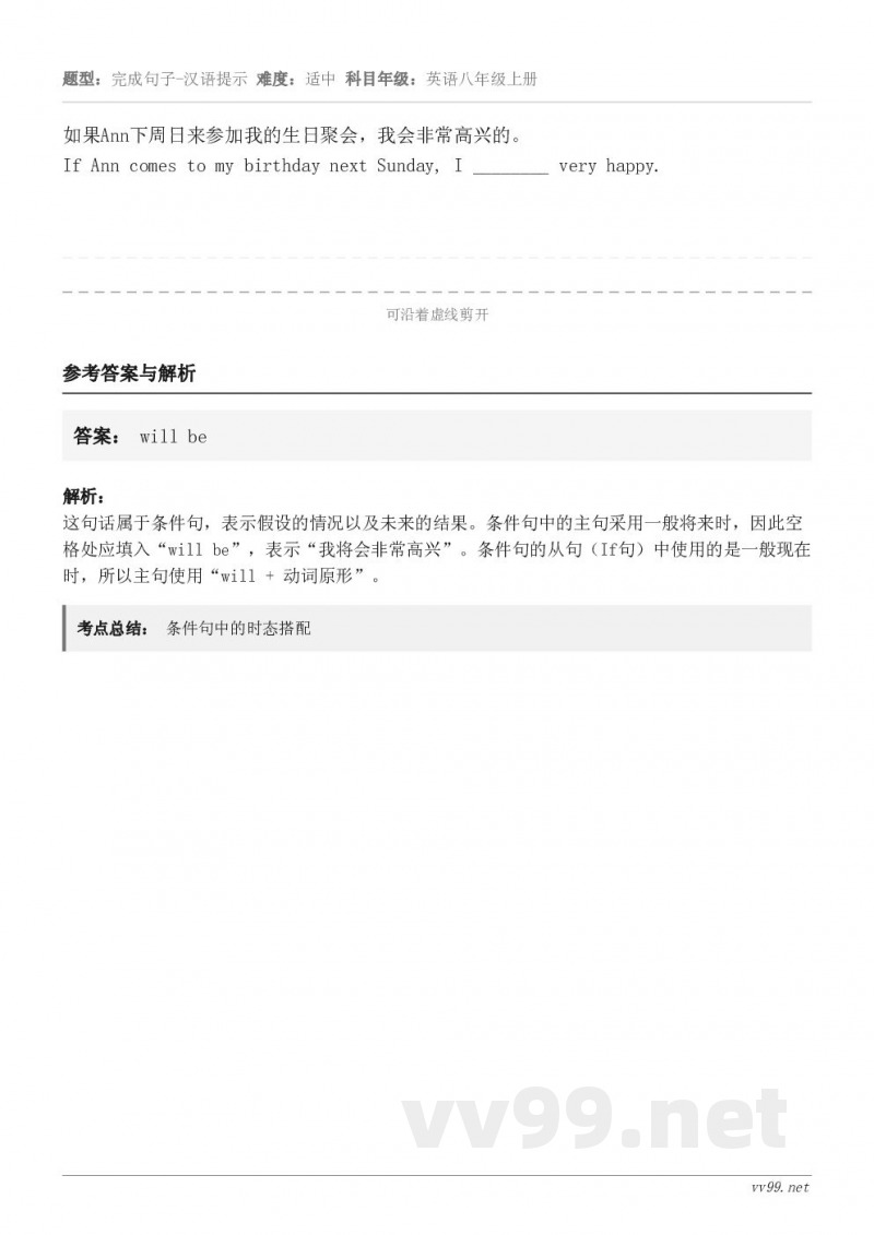 如果Ann下周日来参加我的生日聚会，我会非常高兴的。If Ann comes to my birthday n...