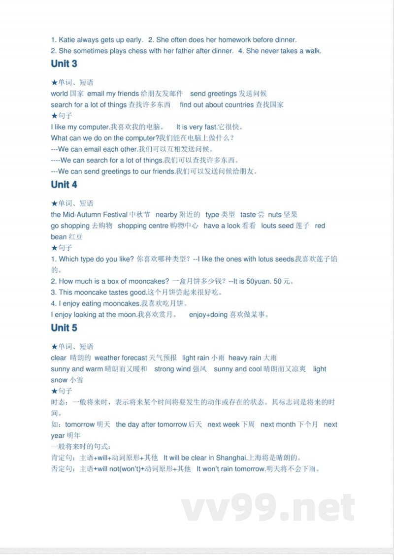 湘少英语六年级上册知识归纳