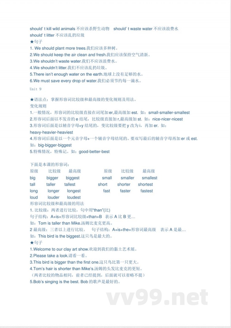 湘少英语六年级上册知识归纳