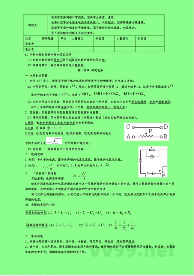 沪科版九年级上册物理知识点复习