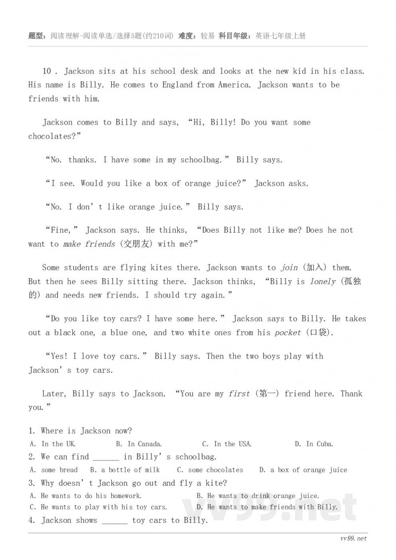 10 . Jackson sits at his school desk and looks at the n...