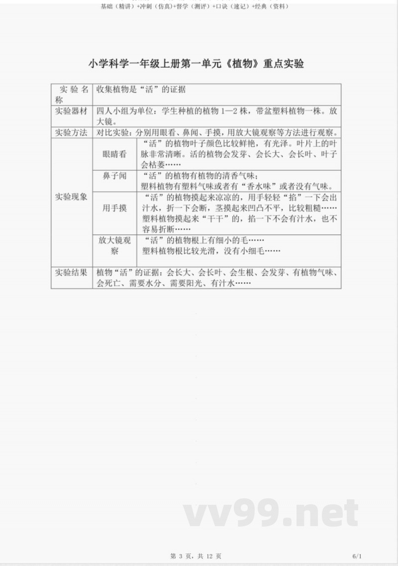 2023年（教科版）一年级上册《科学》知识点梳理（知识点 练习）