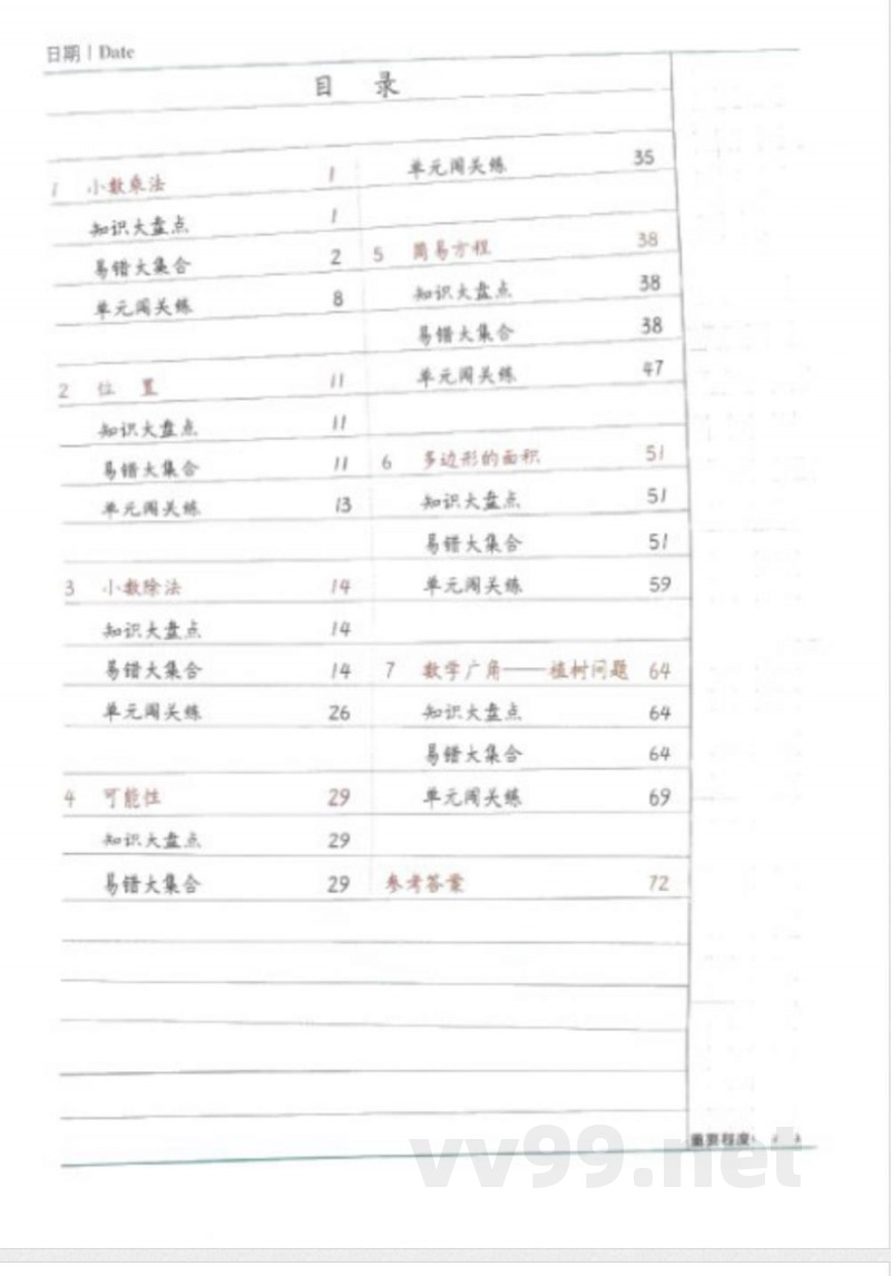 黄冈易错题五年级上册数学人教版