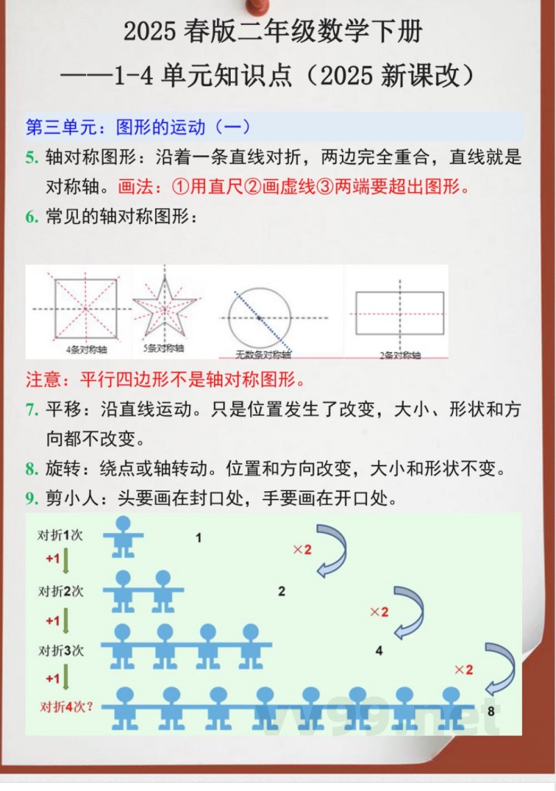 2025春新版二年级数学下册1-4单元知识点