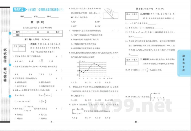 期末两手抓七年级下册数学人教版