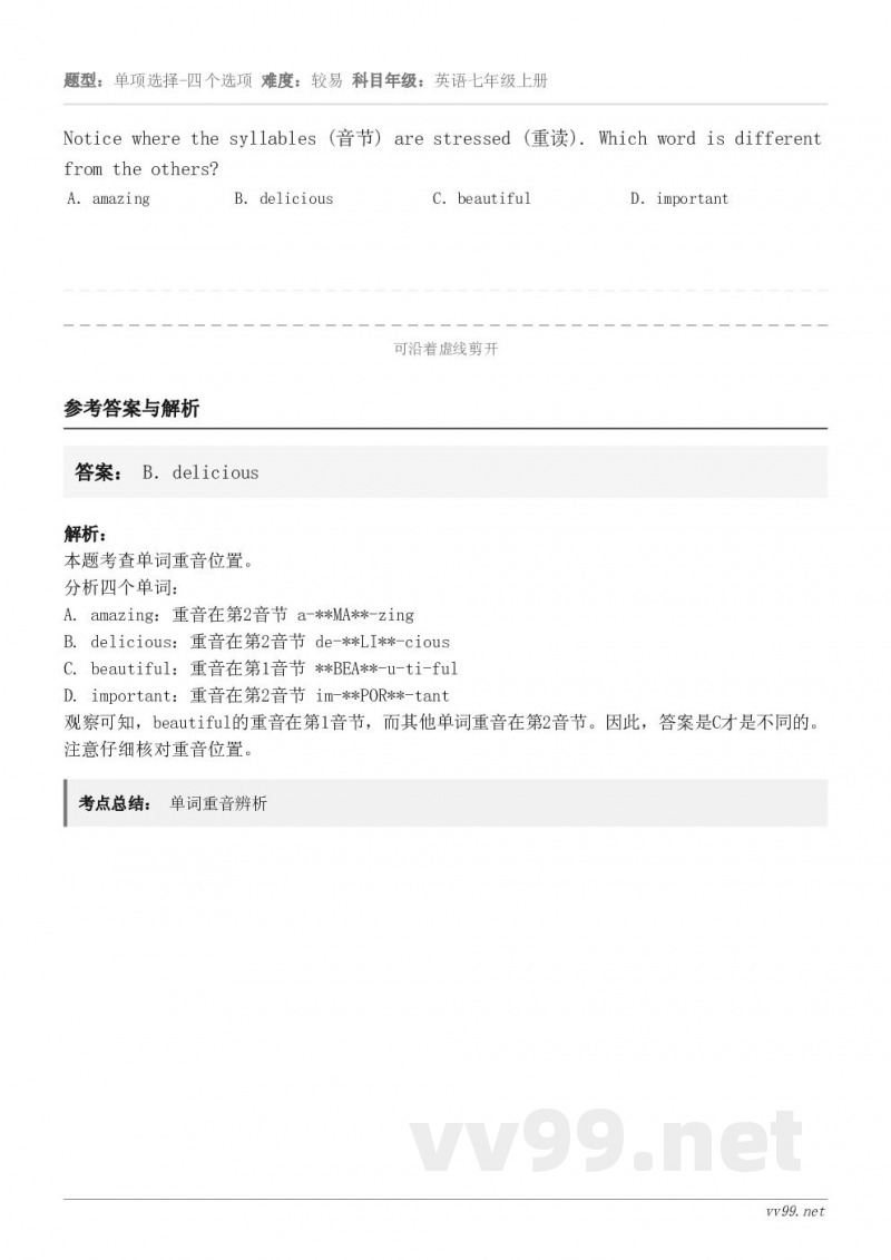 Notice where the syllables (音节) are stressed (重读). Whic...