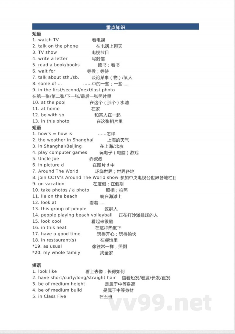 鲁教版初中英语七年级上册知识梳理