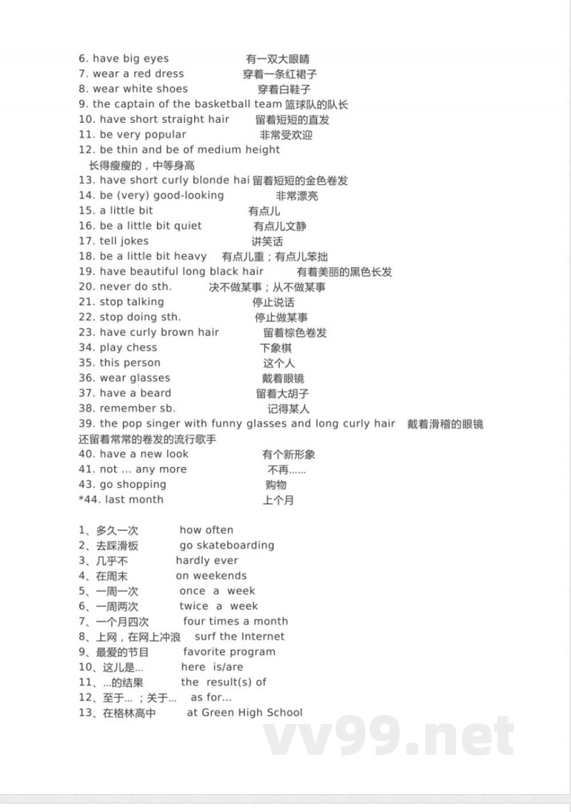 鲁教版初中英语七年级上册知识梳理