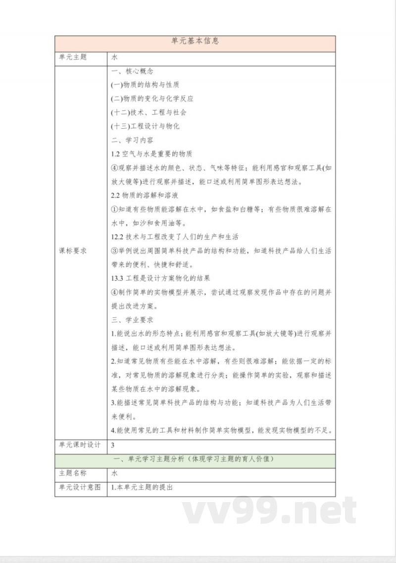 第二单元《水》整体设计 一年级下册 科学苏教版(2024)