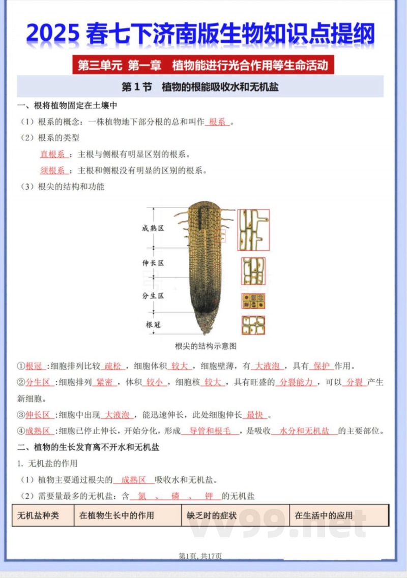 2025年新济南版七年级下册生物全册知识点复习资料