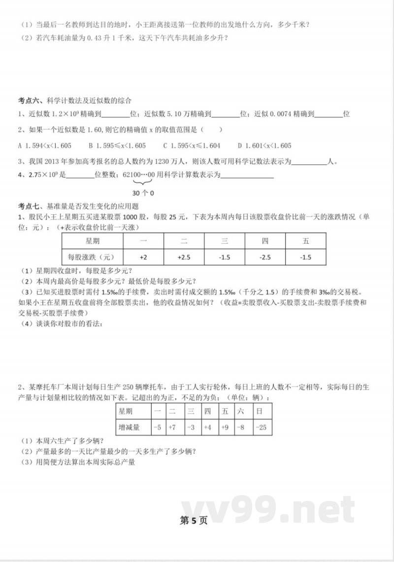 数学七年级上知识点总结