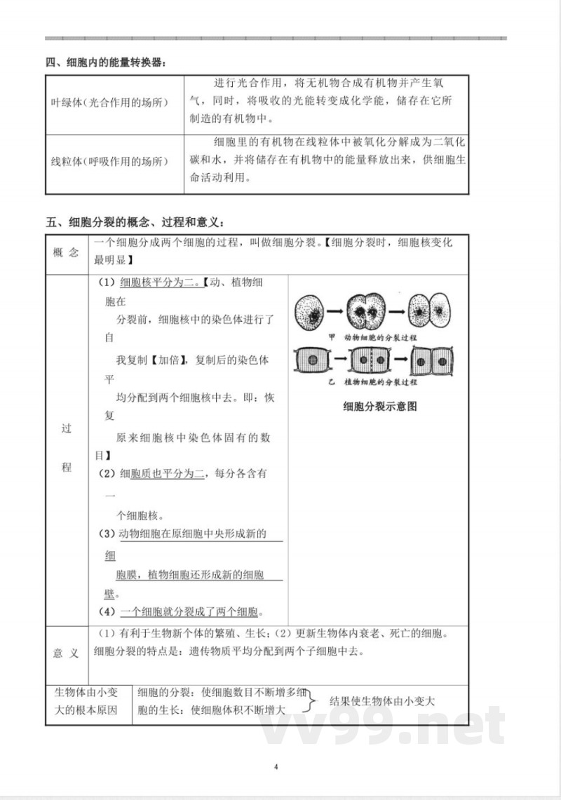 初中课程知识点 七年级生物上知识点总结